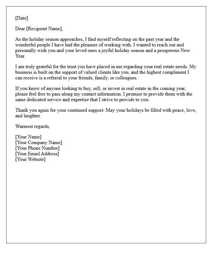 Season's Greetings Real Estate Referral Letter