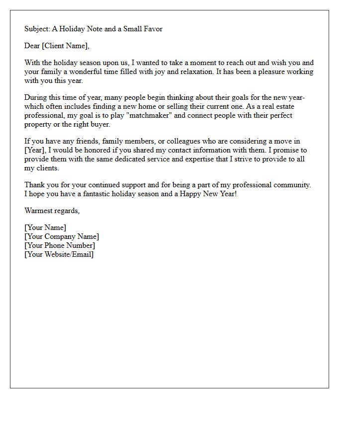 Holiday Real Estate Matchmaker Referral Request Letter