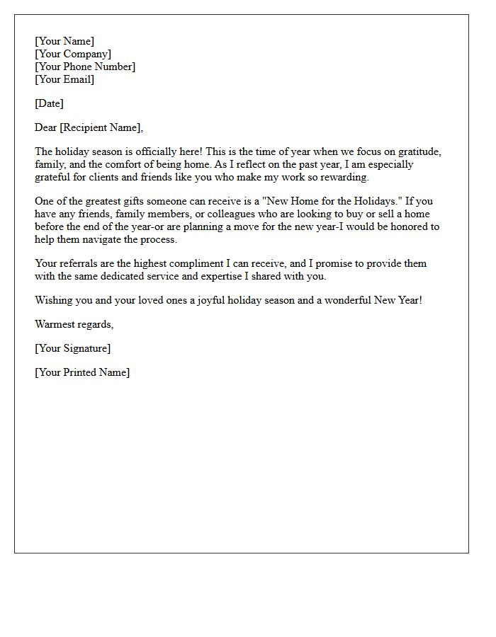 New Home for the Holidays Referral Letter