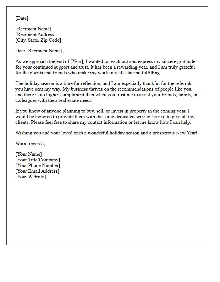 Wrapping Up the Year Real Estate Referral Letter