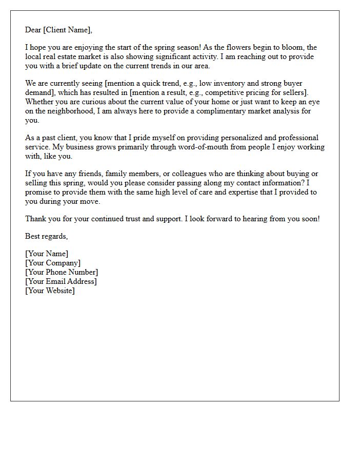 Annual Spring Market Update Referral Letter for Past Sellers