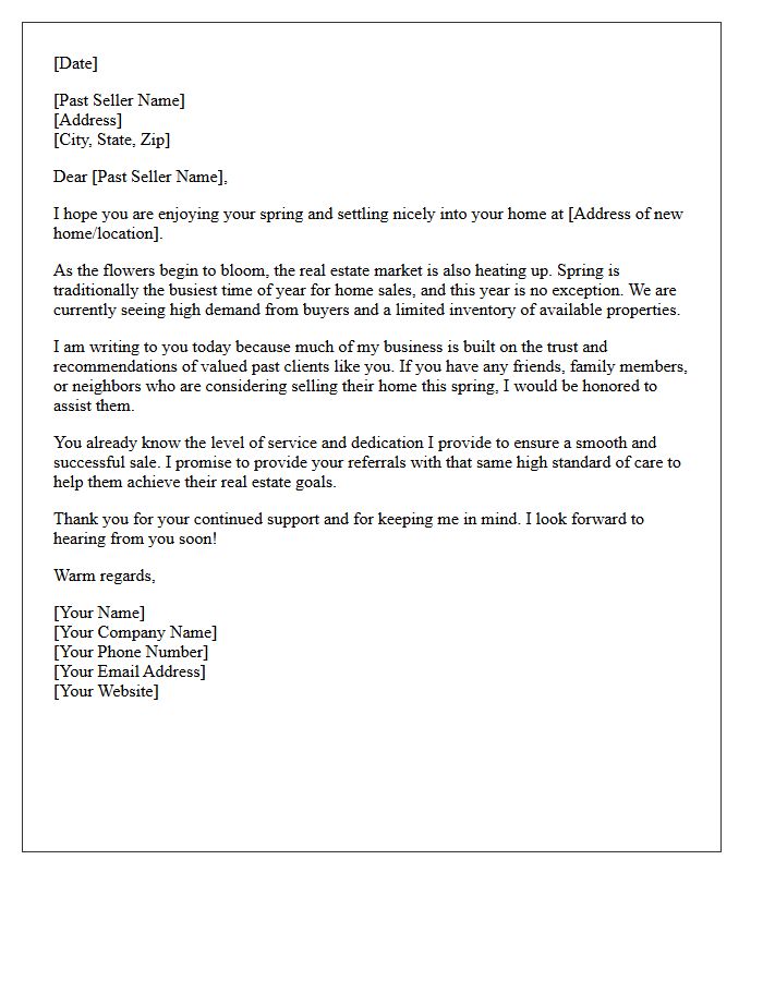 Past Seller Spring Real Estate Activity Referral Letter