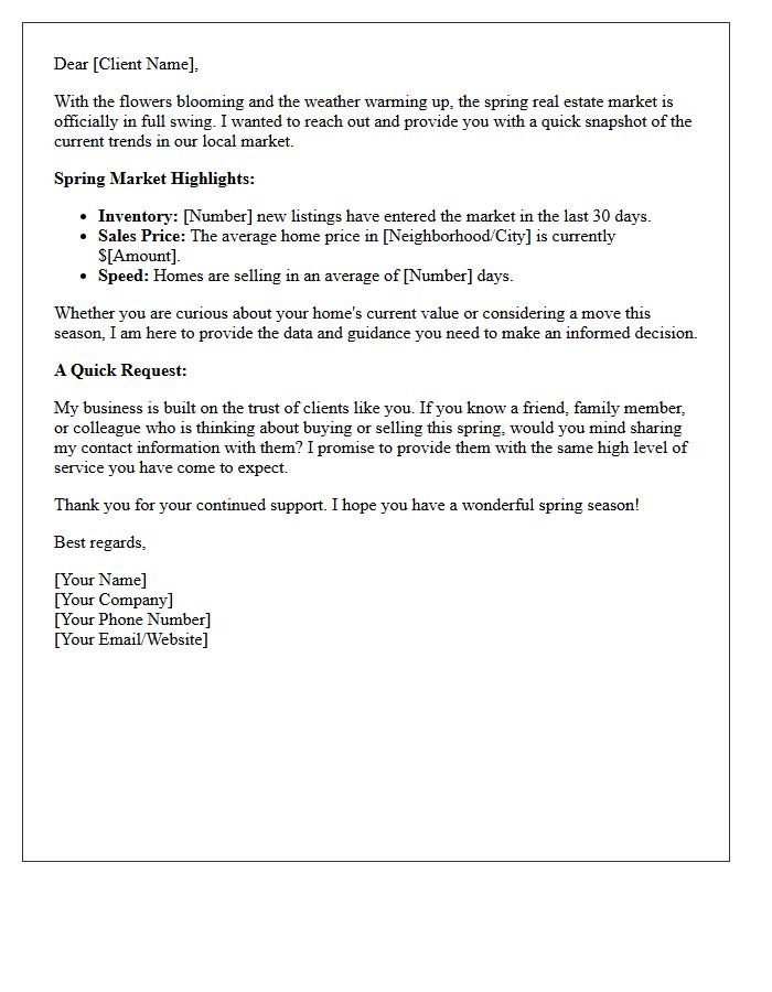 Spring Market Snapshot and Referral Inquiry Letter