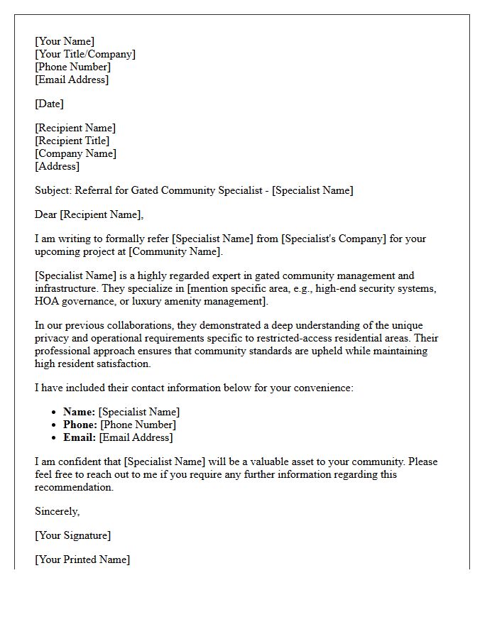 Gated Community Specialist Referral Letter