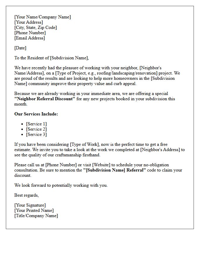 Target Subdivision Homeowner Referral Letter