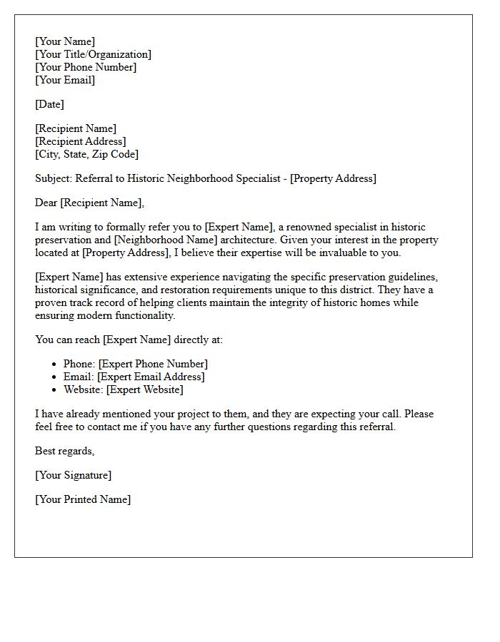 Historic Neighborhood Expert Referral Letter