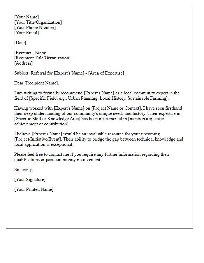 Local Community Expert Referral Letter