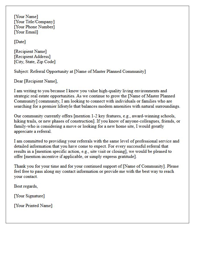 Master Planned Community Referral Request Letter