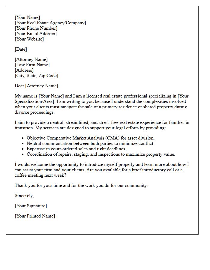 Real Estate Partnership Inquiry Letter for Divorce Attorneys