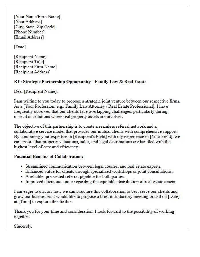 Joint Venture Proposal Letter for Family Law and Real Estate Partnerships