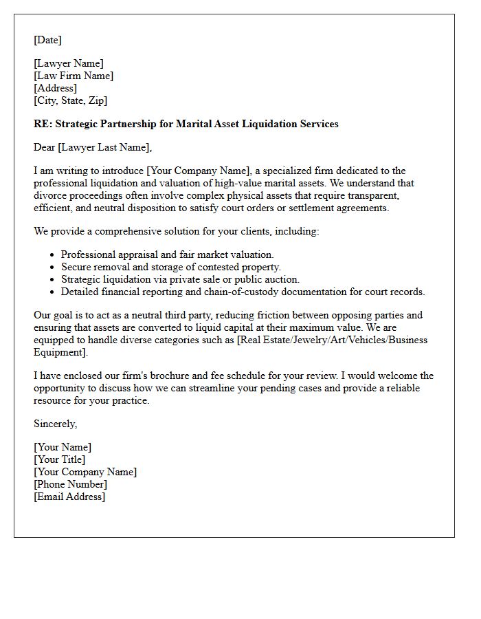 Marital Asset Liquidation Partnership Letter for Divorce Lawyers