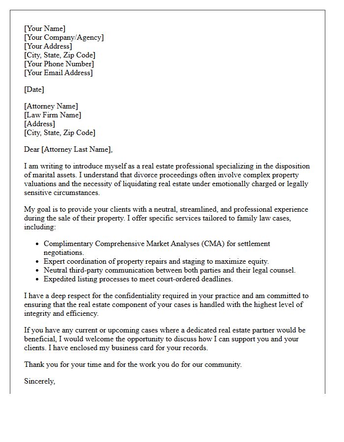 Letter Requesting Real Estate Disposition Referrals From Family Law Practitioners
