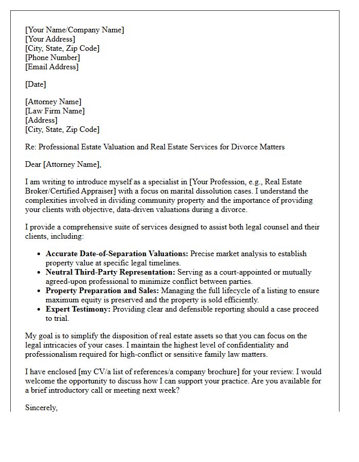 Divorce Estate Valuation and Sales Partnership Introduction Letter