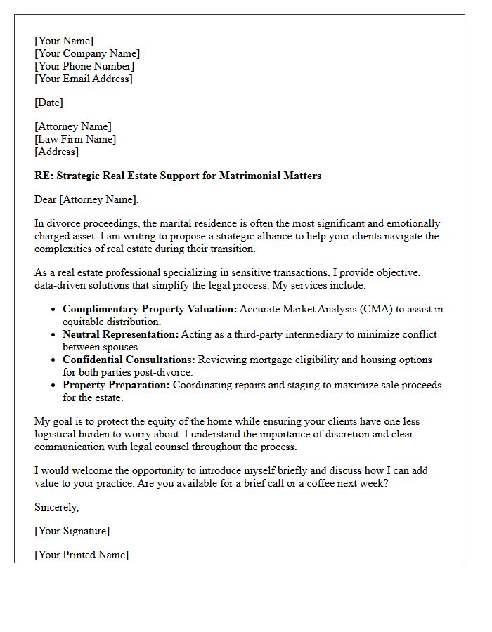 Letter Proposing a Strategic Real Estate Alliance for Divorcing Clients