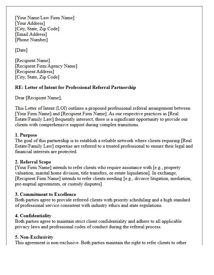 Letter of Intent for Real Estate and Family Law Client Referral Partnerships