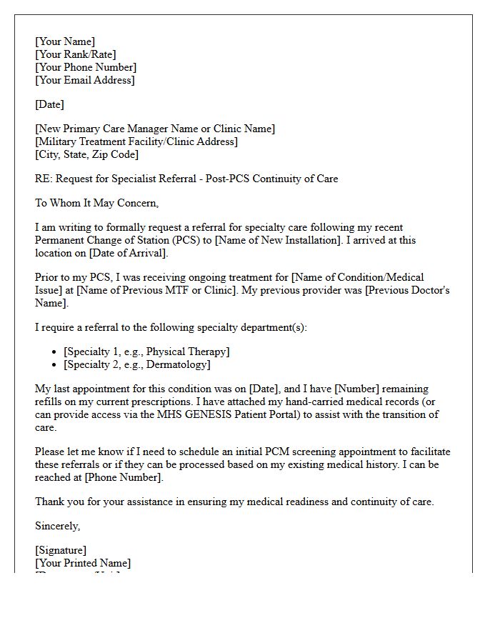 Post Permanent Change Of Station Referral Request Letter