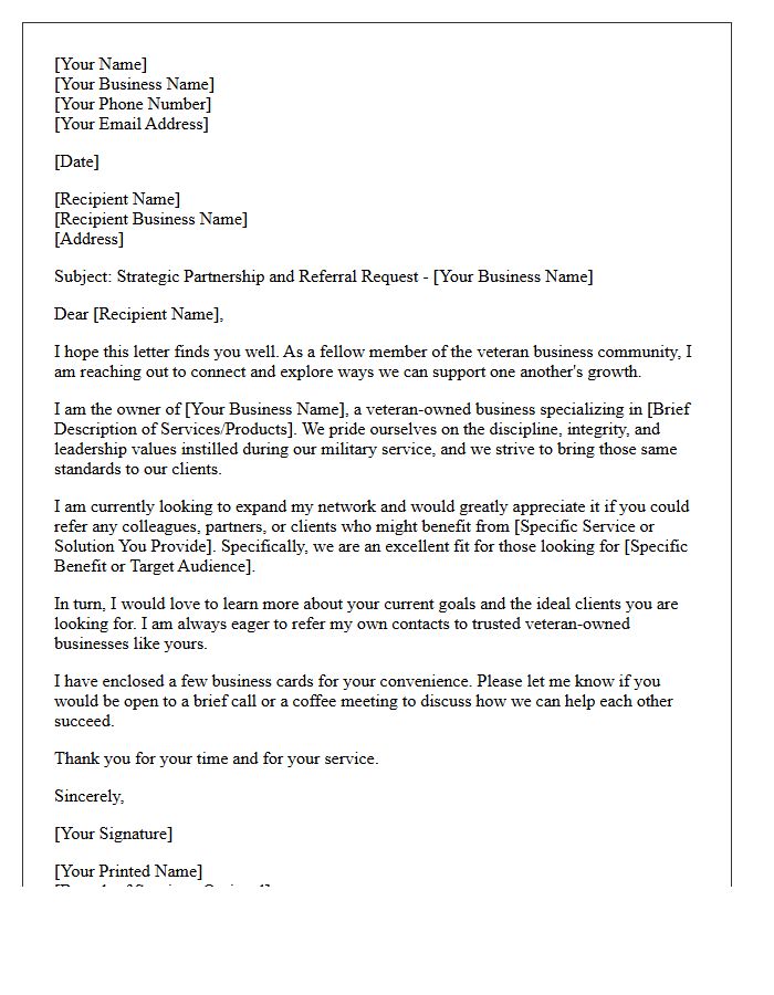 Veteran Owned Business Network Referral Request Letter
