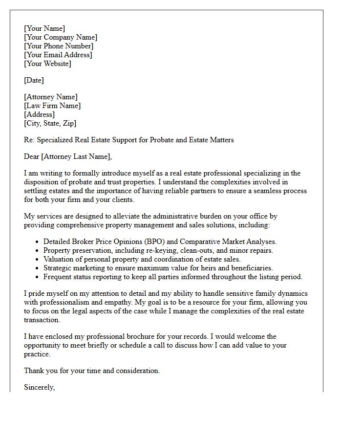 Introduction Letter for Probate Real Estate Services to Legal Professionals