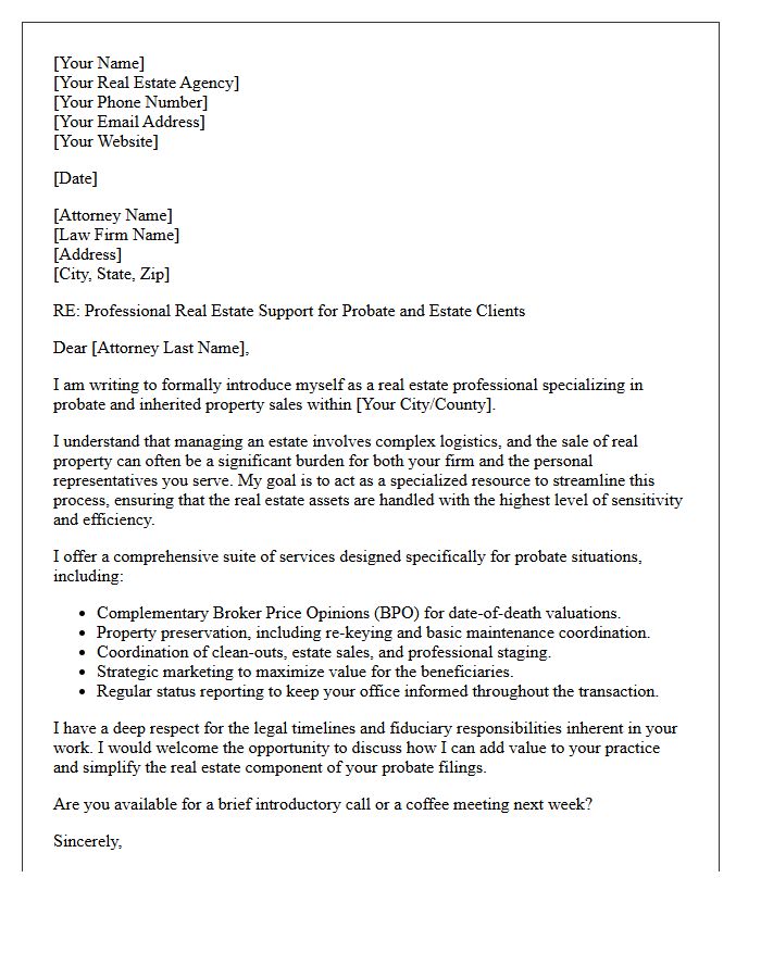 Probate Real Estate Referral Request Letter for Estate Planning Attorneys