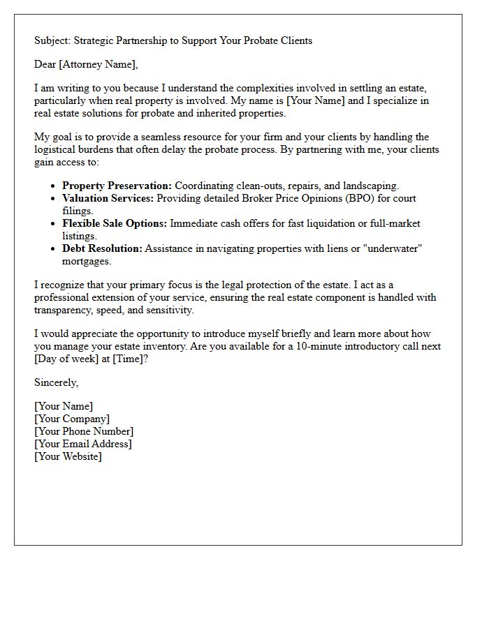Value Proposition Letter for Probate Real Estate Partnerships