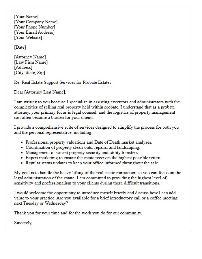 Direct Request Letter for Probate Real Estate Referrals from Law Firms