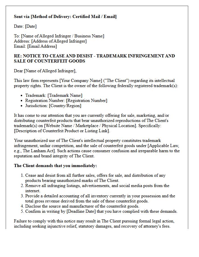 Initial Counterfeit Goods Cease And Desist Letter
