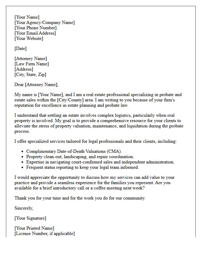 Collaborative Probate Real Estate Referral Letter for Legal Experts