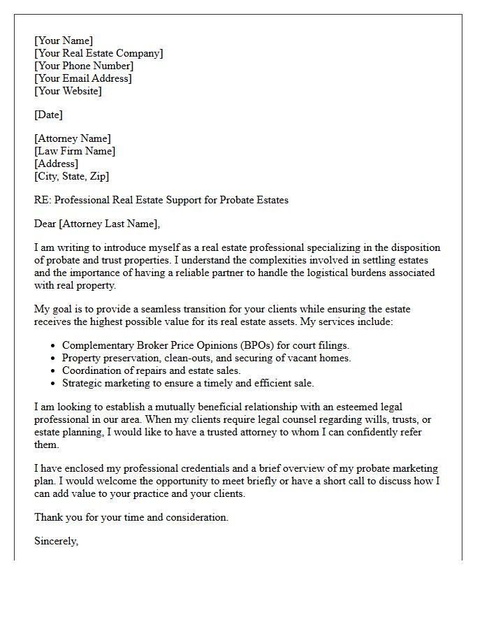 Mutual Benefit Probate Real Estate Referral Letter for Attorneys