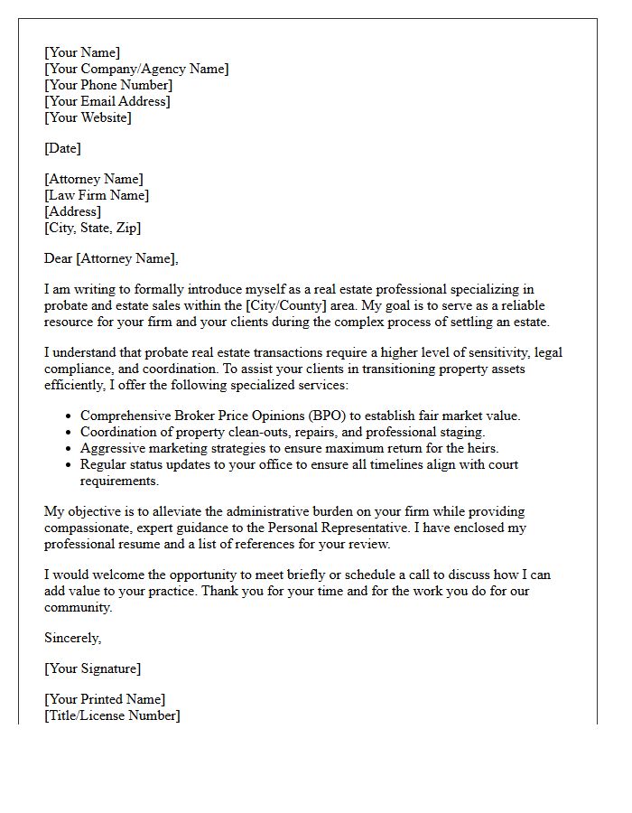 Professional Introduction Letter for Probate Real Estate Client Referrals
