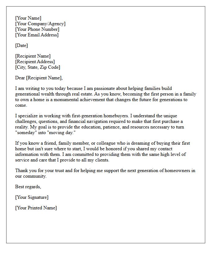 First-Generation Homeowner Referral Request Letter