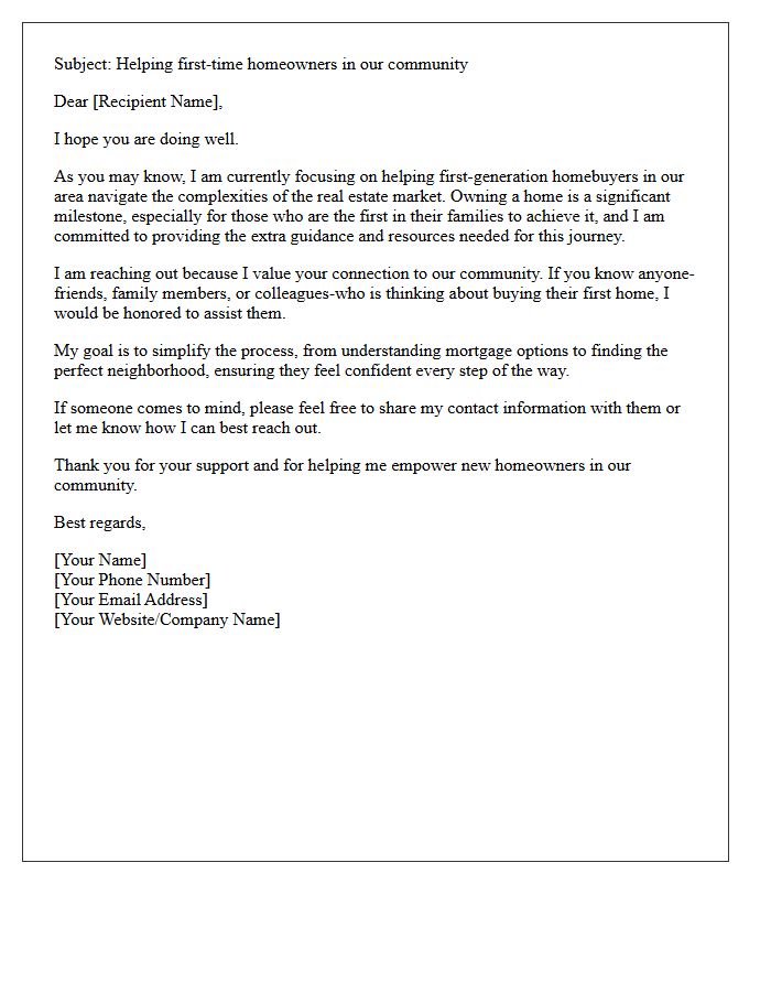 First-Generation Buyer Community Referral Request Letter
