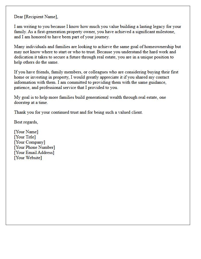 Real Estate Referral Letter for First-Generation Property Owners