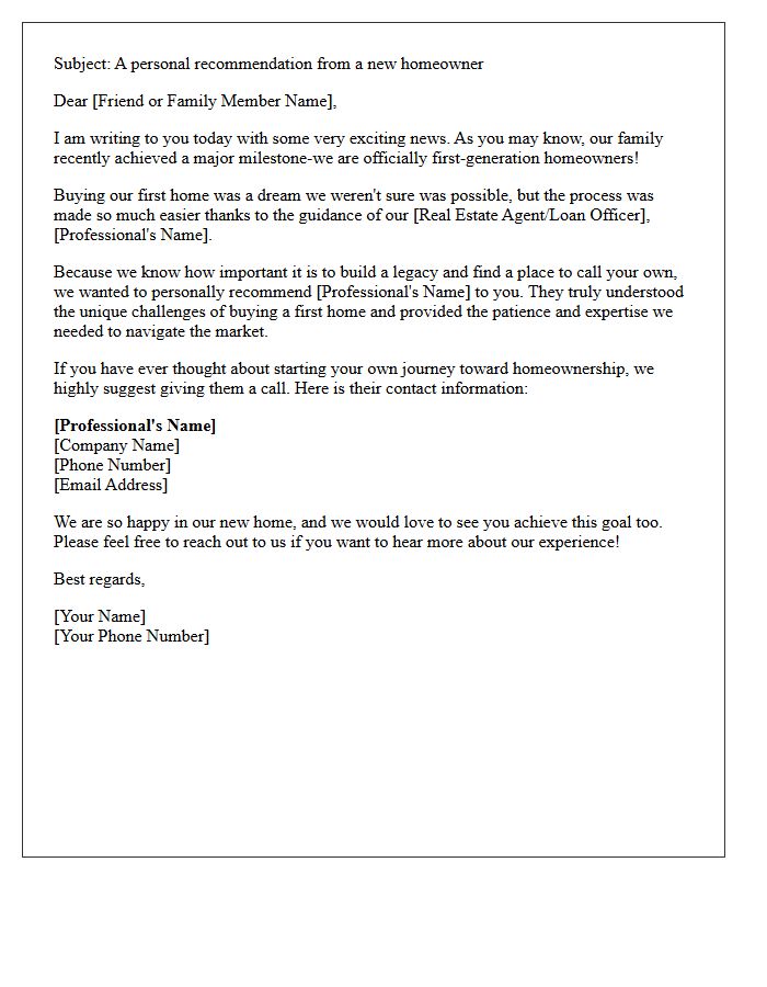 Proud First-Generation Homeowner Family Referral Letter