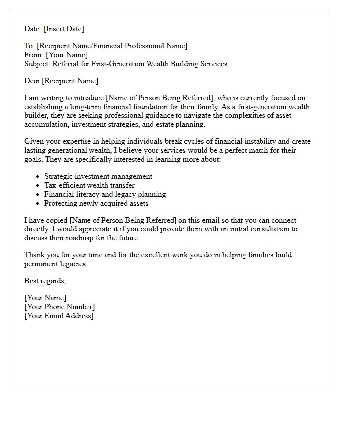 Building Generational Wealth First-Generation Referral Letter