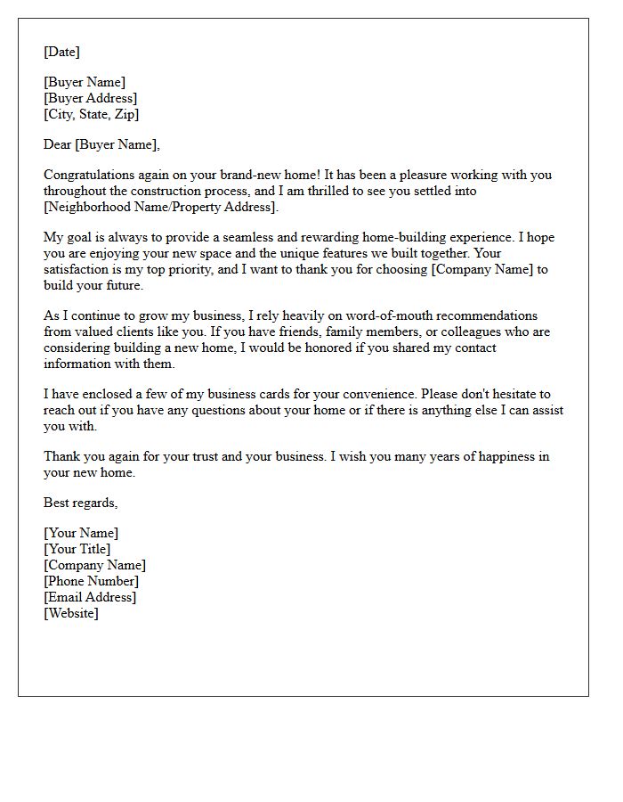 New Construction Buyer Appreciation and Referral Letter