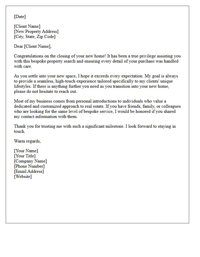 Bespoke Home Buyer Closing Referral Letter