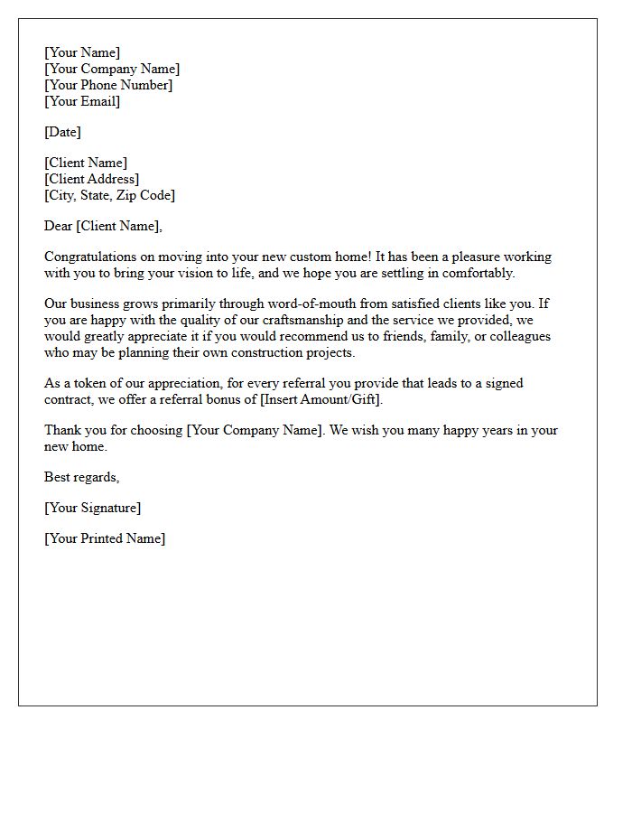 Custom Construction Move-In Referral Request Letter