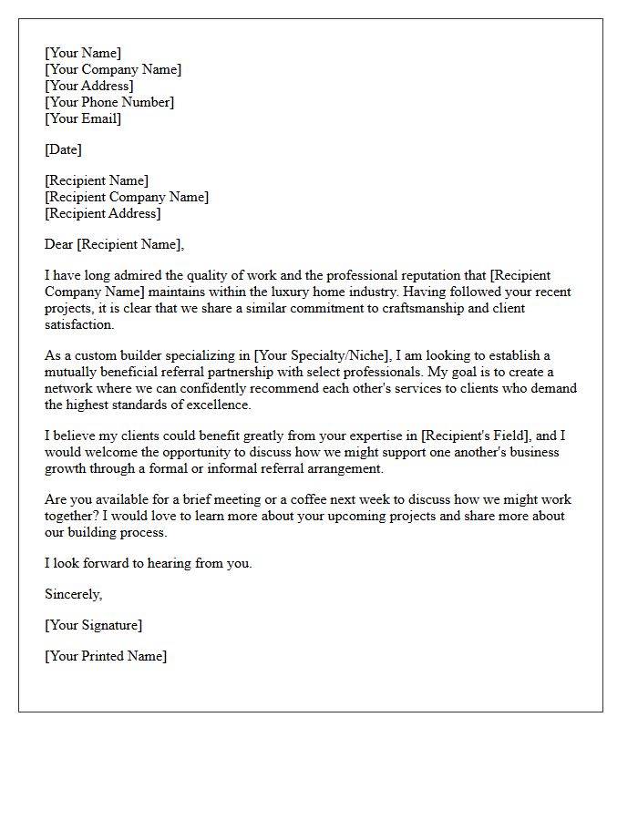 Custom Builder Partnership Referral Request Letter