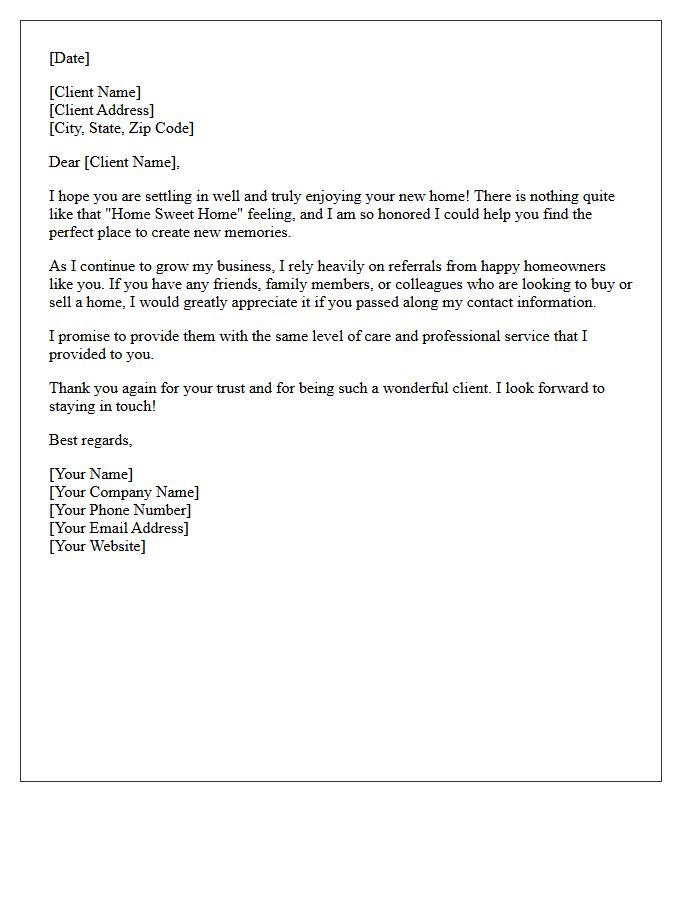 Custom Home Sweet Home Referral Request Letter