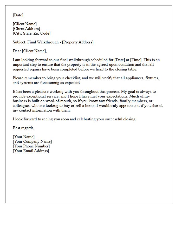 Final Walkthrough and Referral Request Letter