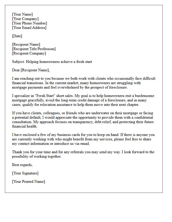 Fresh Start Short Sale Referral Request Letter