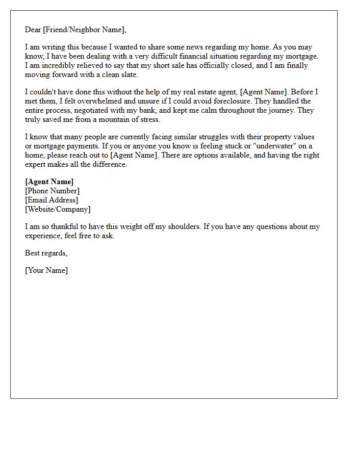 Relieved Homeowner Short Sale Referral Letter