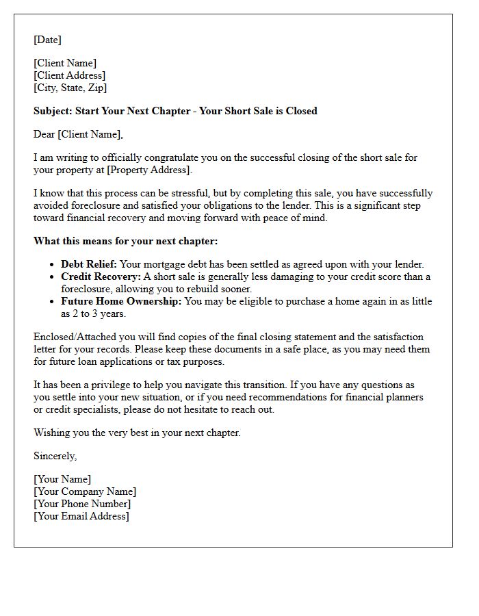 Next Chapter Short Sale Success Letter