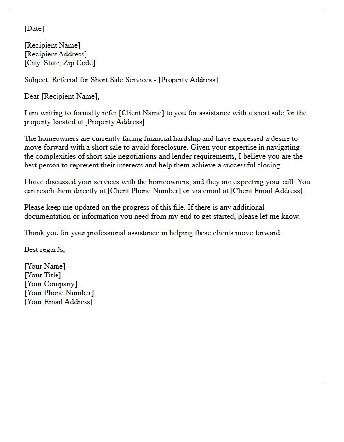 Moving Forward Short Sale Referral Letter