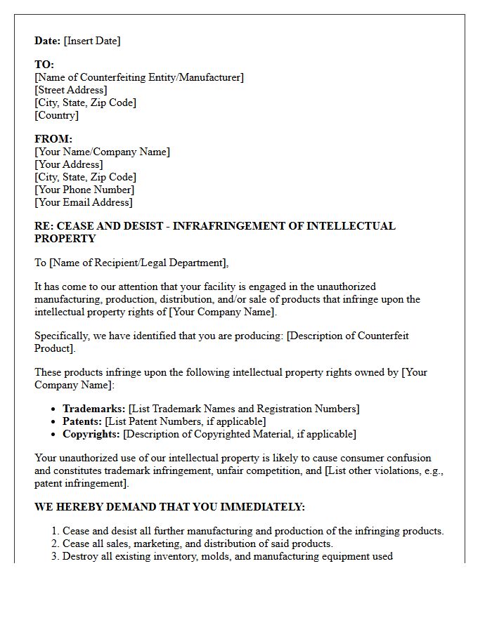 Manufacturer Counterfeit Production Cease And Desist Letter