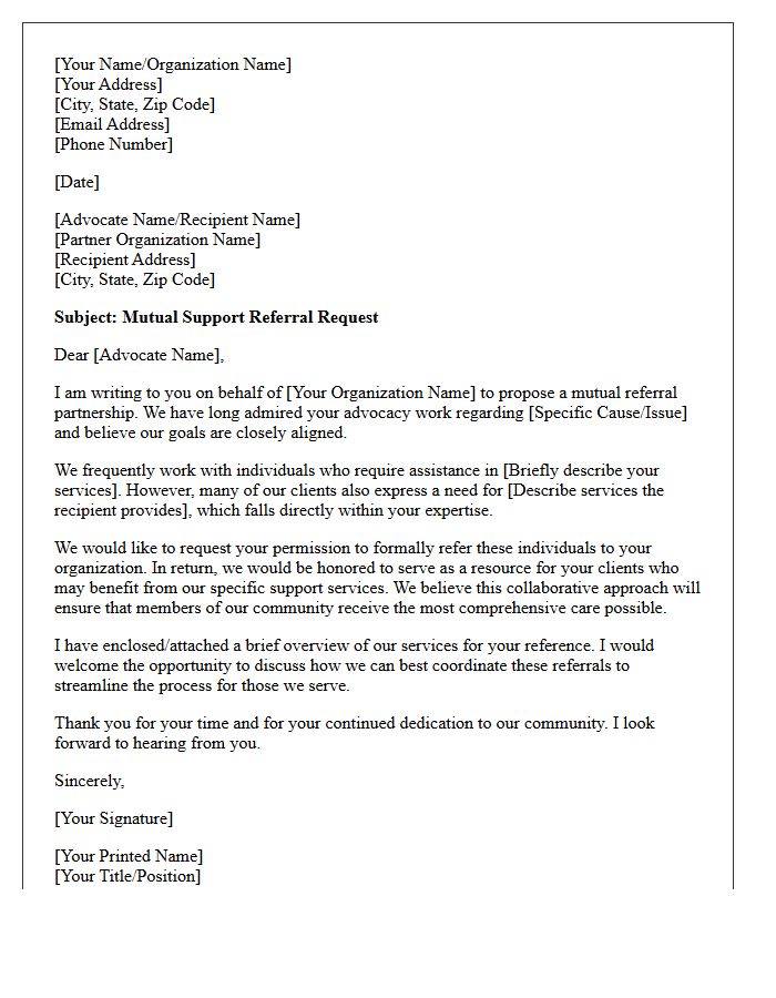 Local Advocate Mutual Support Referral Request Letter