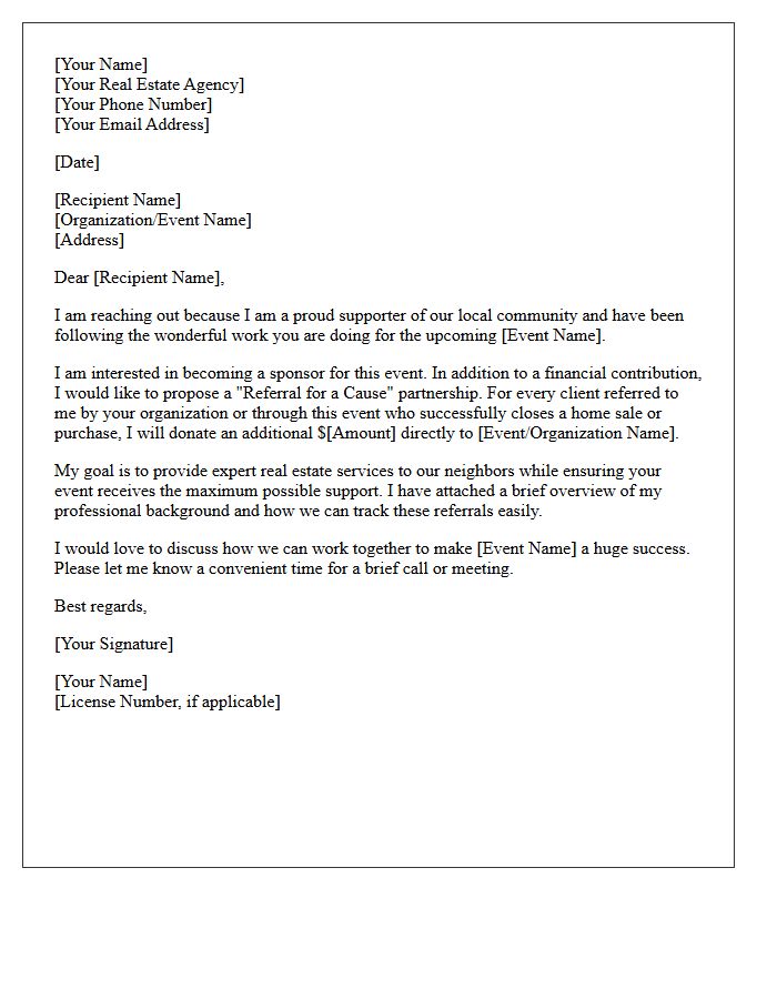 Community Event Sponsorship Real Estate Referral Letter