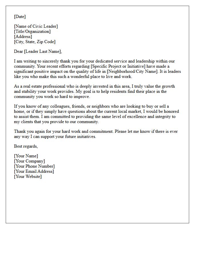Civic Leader Appreciation And Real Estate Referral Letter