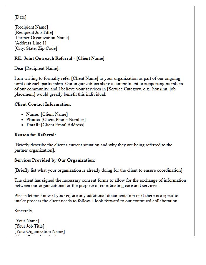 Local Organization Joint Outreach Referral Letter
