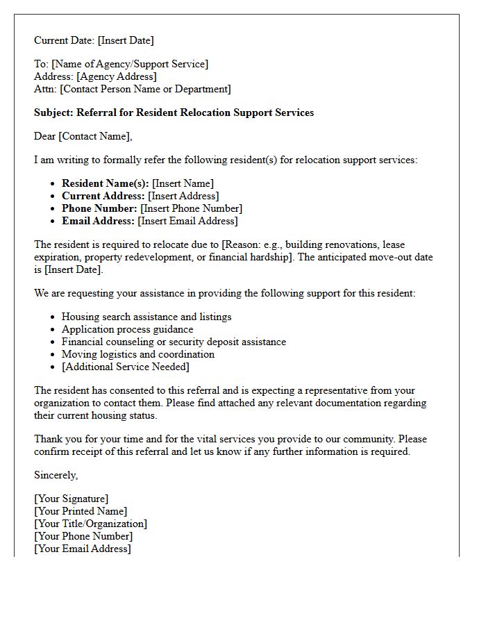 Resident Relocation Support Referral Request Letter